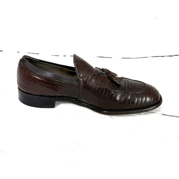 Vintage Footjoy Shoes Men\'s 10.5D Brown Tassel Loafers Lizard Leather USA Made